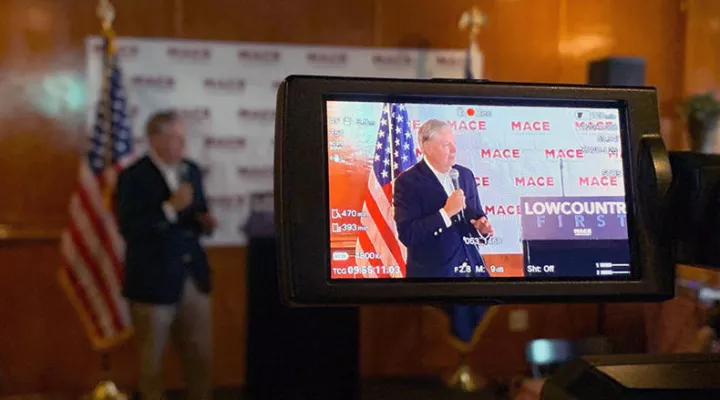 Sen. Lindsey Graham speaks at a campaign event for state Rep. Nancy Mace in North Charleston on September 21, 2020.