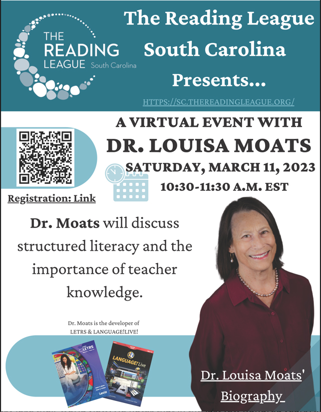 The Reading League of SC Presents A Virtual Event with Dr. Louisa Moats