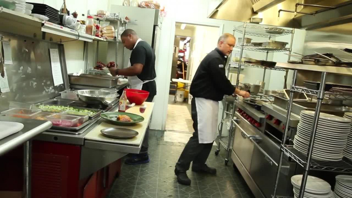 inside restaurant kitchen