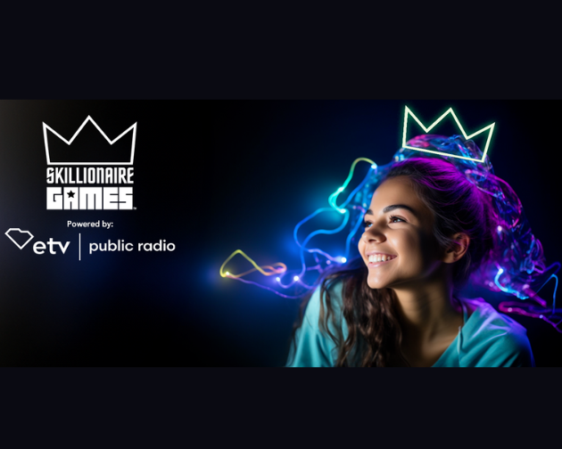 photo of a smiling young girl with a graphic crown on her head and logos for South Carolina ETV and Public Radio and Skillionaire Games