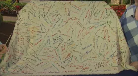 Appraisal: Embroidered Autographs Tablecloth, ca. 1960: asset-mezzanine-16x9