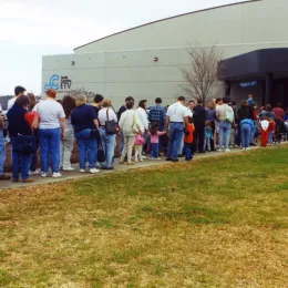 Guests line up to tour ETV for the grand opening of the new facility on George Rogers Blvd