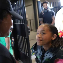 Woman talking to child