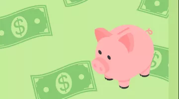 Pig walking across background of money