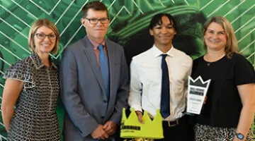 photo of Crown Your Calling Career Challenge Healing Agent 2025 Winner Demetrius Bennett of Orangeburg High School with SC industry reps