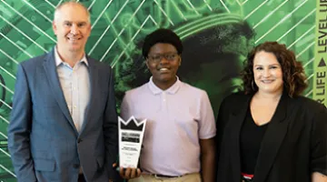 photo of Crown Your Calling Career Challenge Maker Mojo 2025 Winner Raylen Bishop of Darlington’s Mayo High School for Math, Science and Technology  with industry reps