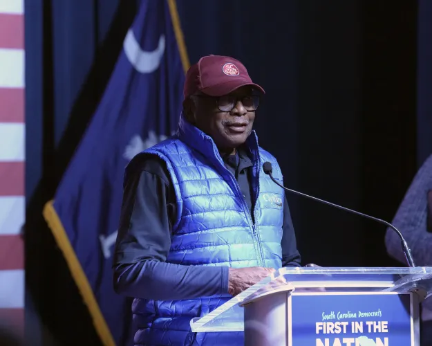 U.S. Rep. Jim Clyburn, D-S.C., addresses Democrats at a results watch party following South Carolina's leadoff Democratic presidential primary, Saturday, Feb. 3, 2024, in Columbia, S.C. Clyburn, a national co-chair for President Joe Biden's reelection campaign, advocated for his home state to go first on the party's nominating calendar. (AP Photo/Meg Kinnard)