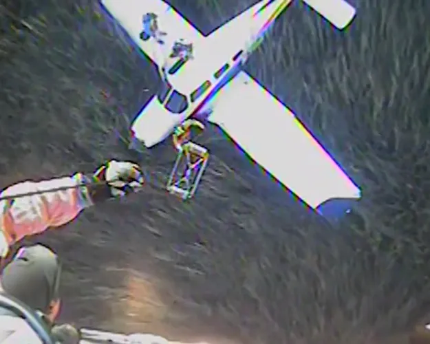 U.S. Coast Guard hoists two people to safety after small plane crashes in South Carolina near Georgia border. Dec. 7, 2024.