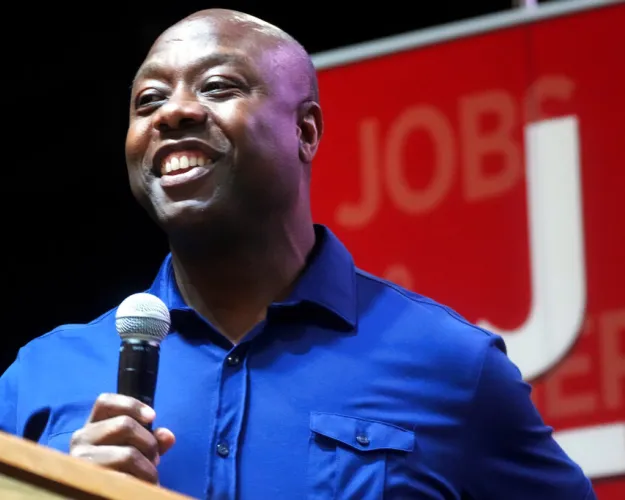 FILE - U.S. Sen. Tim Scott, R-S.C., speaks at a fundraiser in Anderson, S.C., Aug. 22, 2022. Scott faces Democrat Krystle Matthews and an independent opponent in his bid for reelection on Nov. 8, 2022. (AP Photo/Meg Kinnard, File)