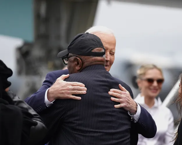 President Joe Biden embraced Congressman Jim Clyburn at Joint Base Charleston in North Charleston, as he spent his final day in office in the Lowcountry. Jan. 19, 2025.