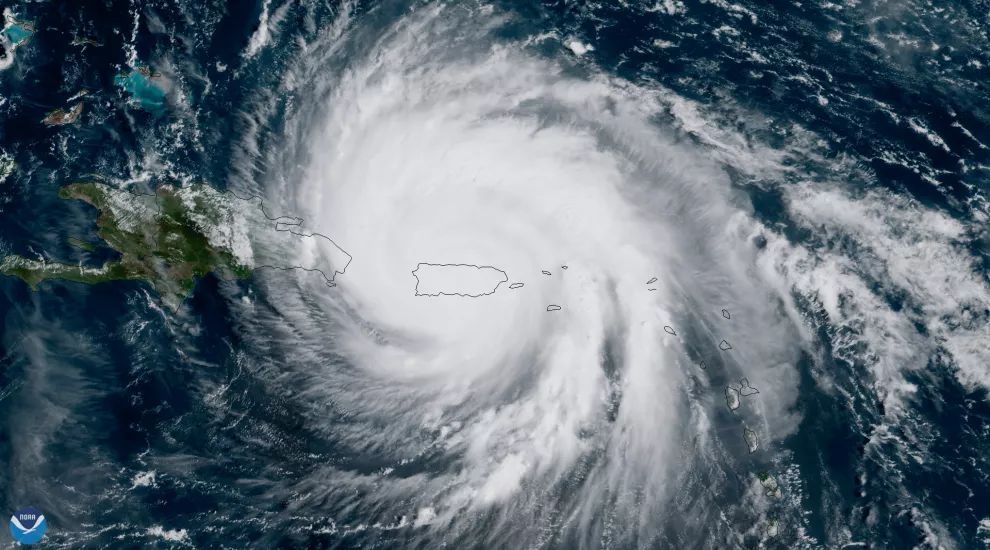 An image of Hurricane Maria over Puerto Rico on Sept. 20, 2017.