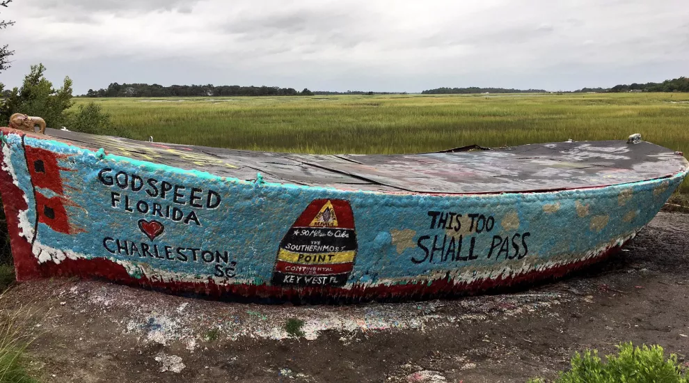 BOAT AT FOLLY BEACH, PAINTED