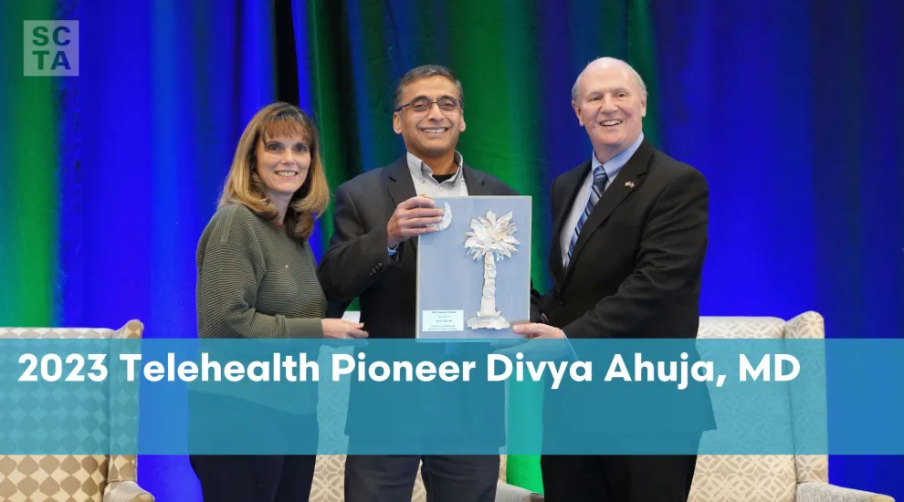 The 2023 Telehealth Pioneer award was presented to Dr. Divya Ahuja during the 11th Annual Telehealth Summit of South Carolina held this month in Greenville. 