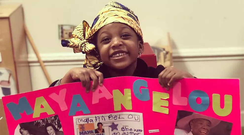 Student with Black History Month project