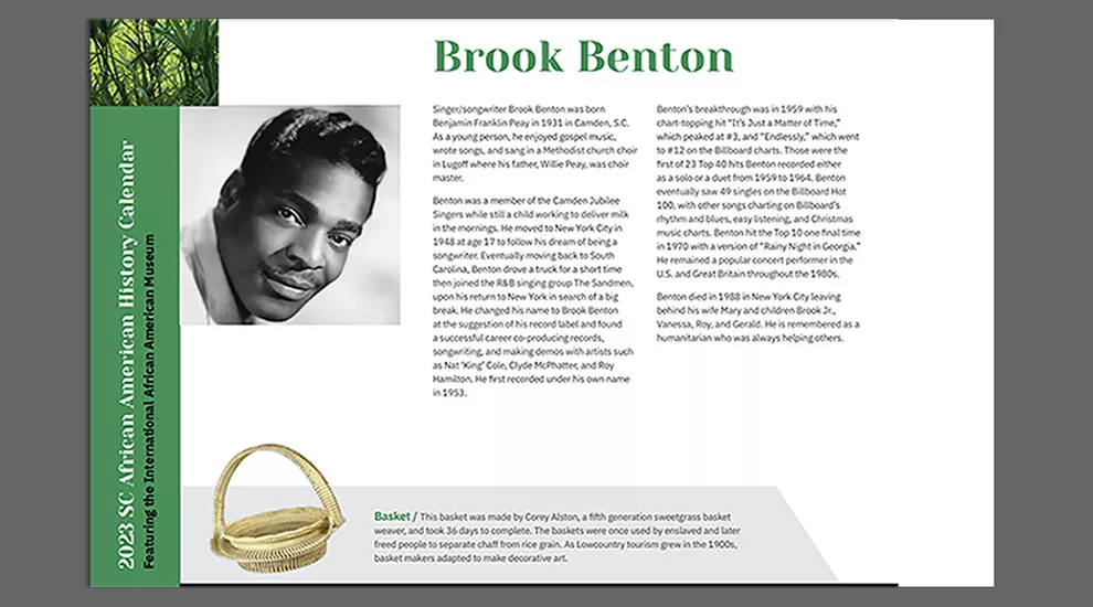 SC African American History Calendar 2023: January Honoree - Brook Benton