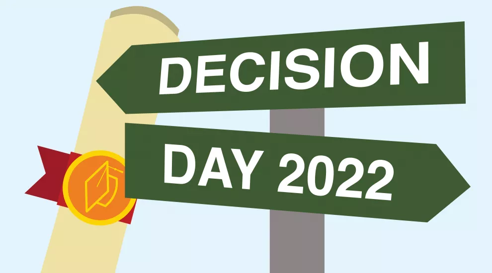 graphic showing diploma and a sign-post with the words 'Decision Day 2022'