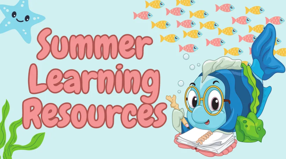graphic showing a fish and the words 'Summer Learning Resources'