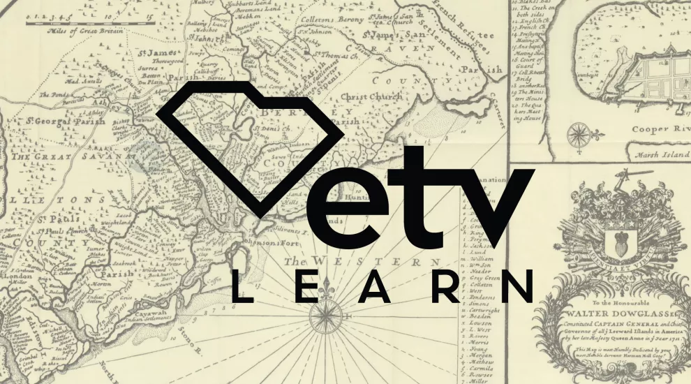 graphic showing the words 'ETV LEARN' over image of old map