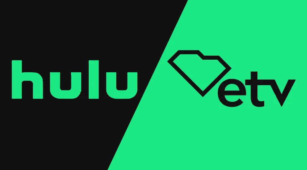 black and green split graphic with the hulu and scetv logos