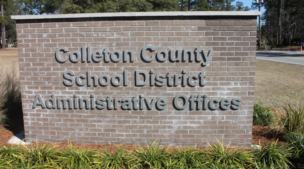 Sign that reads Colleton County School District Administrative Offices