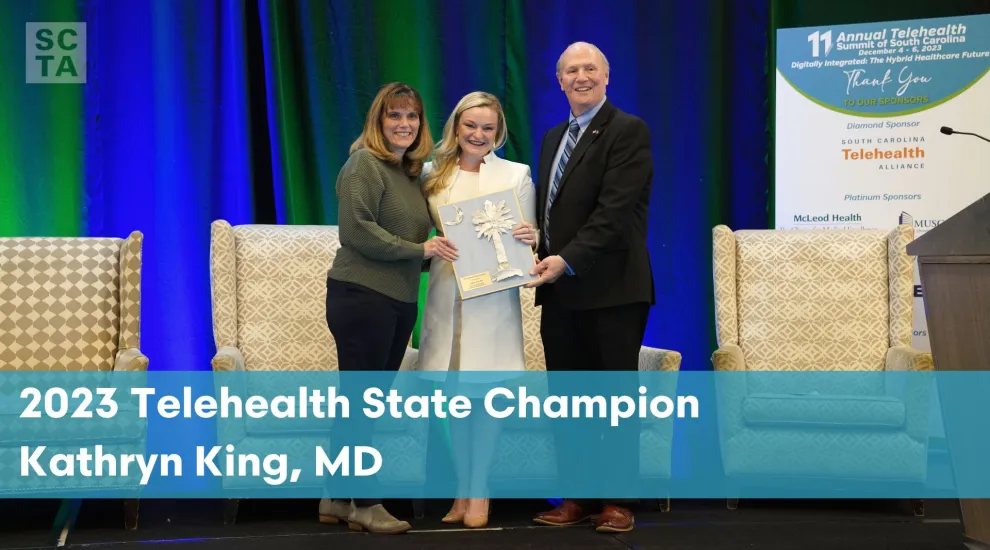 The 2023 Telehealth State Champion award was presented to Dr. Kathryn King during the 11th Annual Telehealth Summit of South Carolina held this month in Greenville.