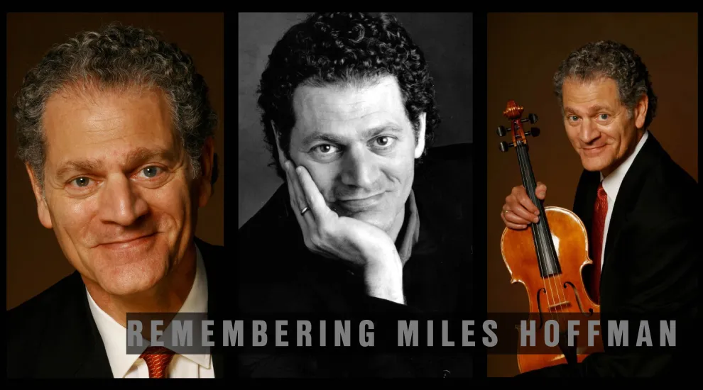 three images of Miles hoffman with the words remembering miles hoffman overlaid