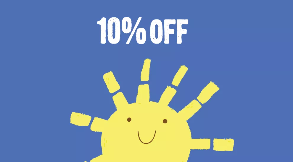 graphic of sun and words "10% off"