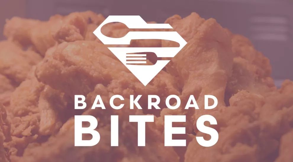 Backroad Bites logo over a photo of fried chicken.
