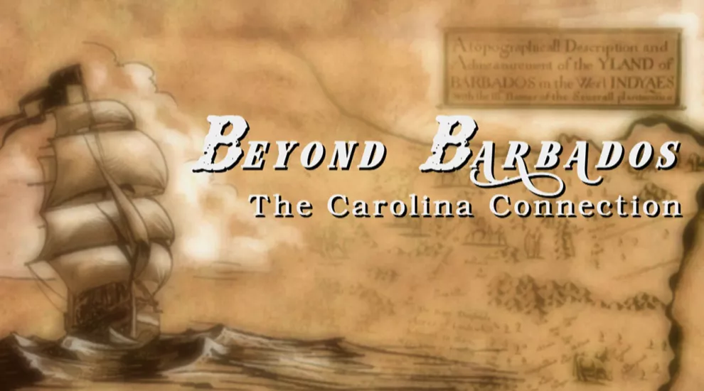 Beyond Barbados program opening graphic - illustration of a ship superimposed over a historic map