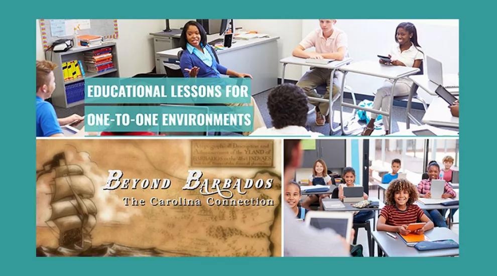 Graphics of LearningWhy website, Beyond Barbados documentary and students in a classroom