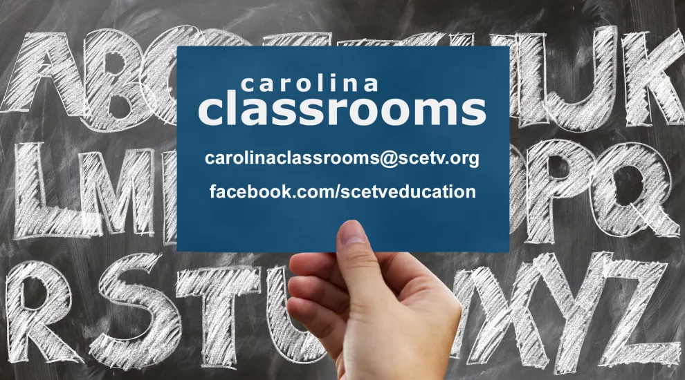 Carolina Classrooms logo, carolinaclassrooms at scetv.org, facebook.com slash scetv enducation