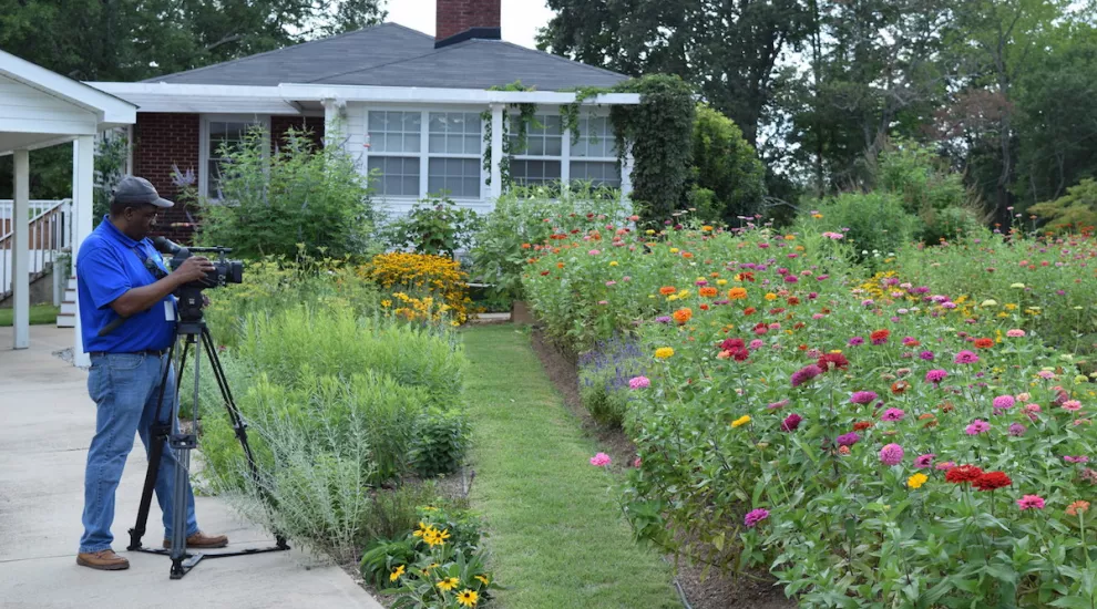 Tommy Burgess gets a close up of Greenville garden