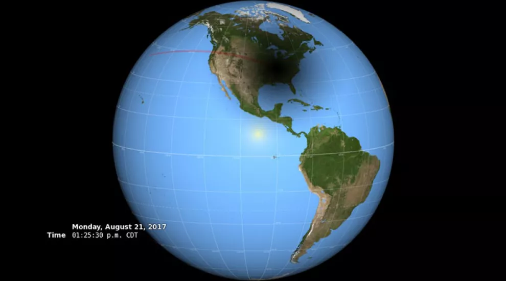 2017 solar eclipse seen from a satellite in orbit, about 1.5 million kilometers from Earth; Credits: NASA/Ernie Wright