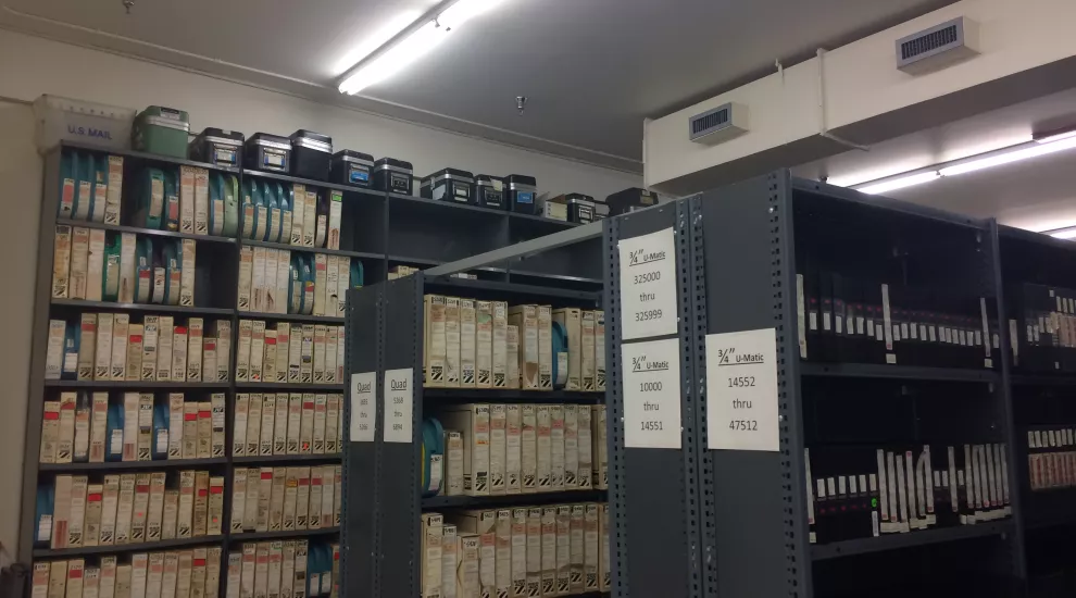 Rows of archived content in the tape vaults. 