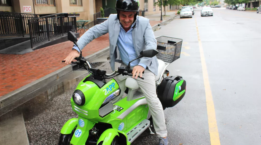 Frank Scozzafava on his new scooter
