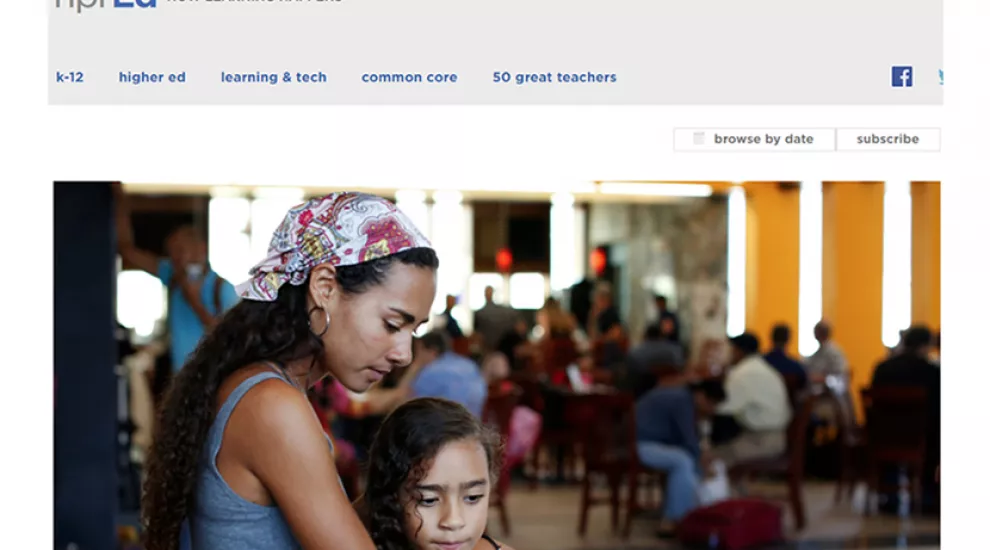 Photo of Puerto Rican mother and daughter as students head to mainland for school