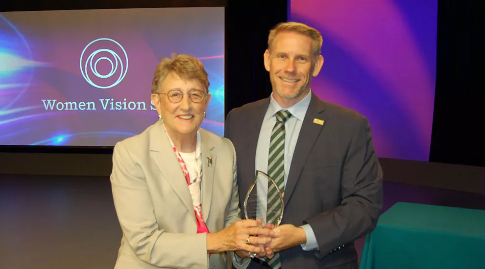 SCETV President Anthony Padgett with Women Vision SC honoree, former SC Chief Justice Jean Toal 