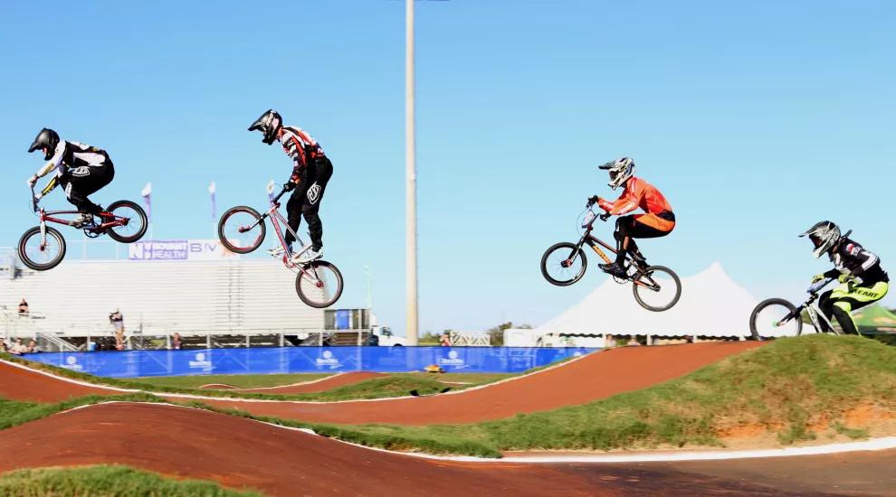 Photo of competitors at the UCI BMX World Cup Event held in Rock Hill, SC.