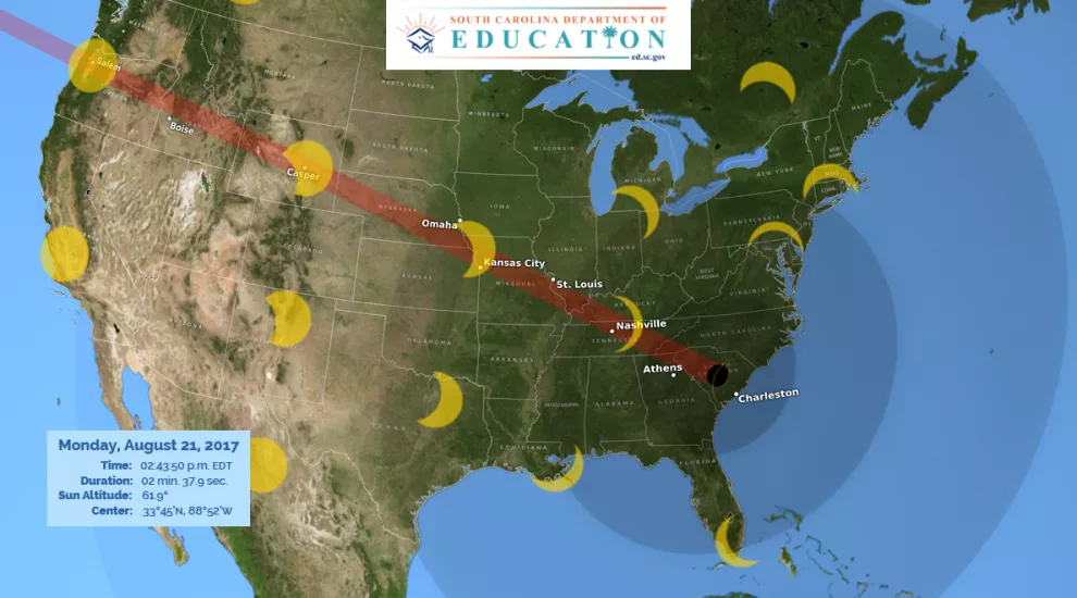 United States map showing the path of the 2017 total solar eclipse.