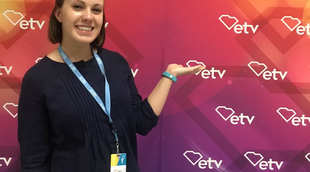 Me posing in front of fun SCETV wallpaper