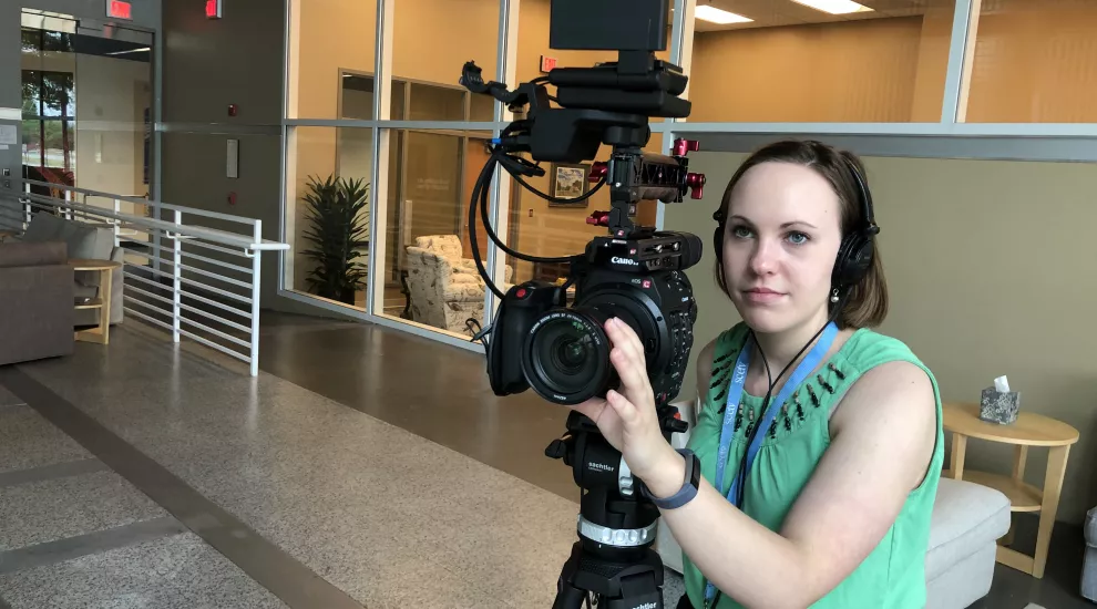 A picture of me testing out the new customizable camera this week.