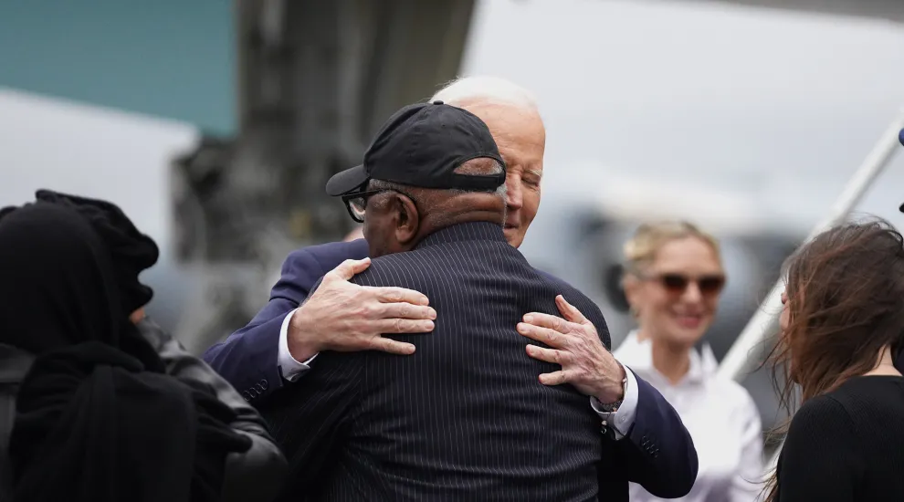 President Joe Biden embraced Congressman Jim Clyburn at Joint Base Charleston in North Charleston, as he spent his final day in office in the Lowcountry. Jan. 19, 2025.
