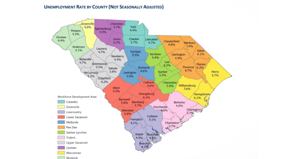 Unemployment rate by county for February of 2025