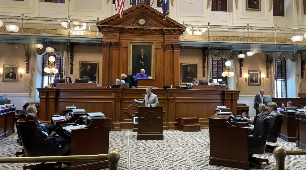 S.C. Senate Education Committee Chairman Greg Hembree, R-Horry, speaks on the Senate floor Wednesday, April 16, 2025, in Columbia, S.C.