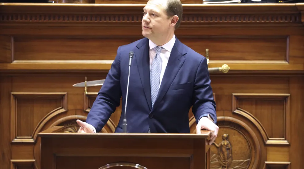 South Carolina Sen. Wes Climer, R-Rock Hill, speaks in favor of a bill to change how judges are brought up for election on Thursday, March 14, 2024, in Columbia, S.C. (AP Photo/Jeffrey Collins)