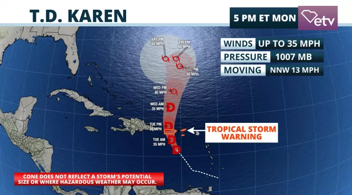 map showing hurricane karen over the atlantic ocean
