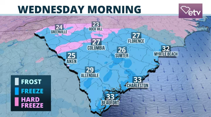 map of south carolina with temperatures by region