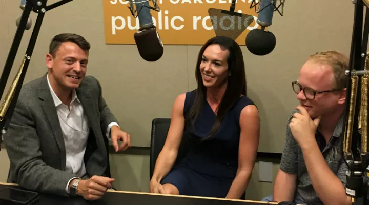 Gavin Jackson (l) speaks with Meg Kinnard and Jamie Lovegrove (r) in the SC Public Radio studios on Friday, May 25, 2018.