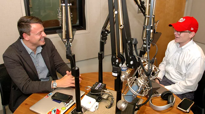 Gavin Jackson (l) and Jamie Lovegrove in the South Carolina Public Radio studios on Monday, November 4, 2019.