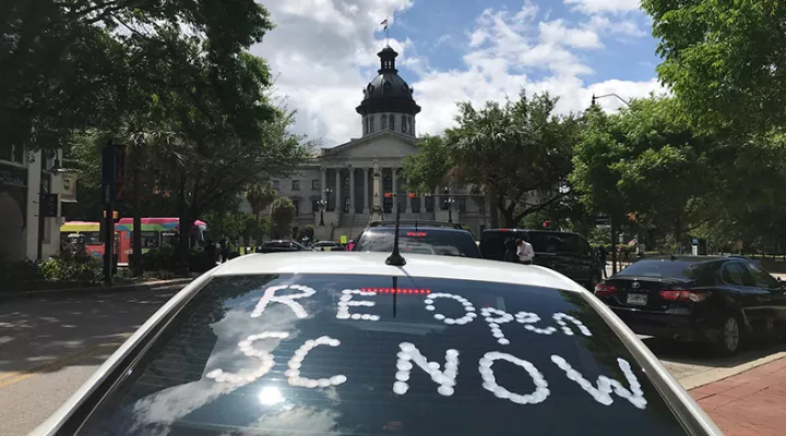 Protesters calling for the governor to reopen South Carolina on Friday, April 24, 2020.